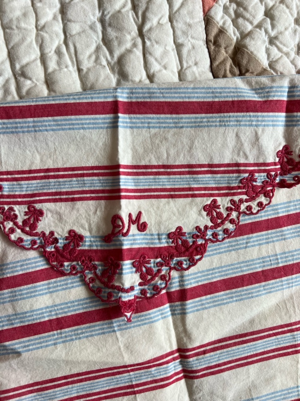 Damson Madder Triangle Headscarf with Red Embroidered Trim - Picture 4 of 4